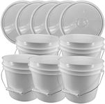 Illing Company (Now Illing Packaging) Premium 1 Gallon Bucket, HDPE, White, 5 Pack with Matching Lids, All Purpose Pail, No BPA Plastic, Food Grade, Metal Handle w/Thick Plastic Grip