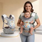 StarAndDaisy 4-in-1 Baby Carrier for 6 to 24 Months Baby/Kangaroo Bag with Comfortable Soft Hip Seat/Baby Carrier - 4 Carrying Positions, 2 Storage Pockets (Light Grey)