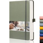 EMSHOI A5 Notebook Dotted Journal - 21.4 x 14.5 cm, 256 Pages, 120gsm Thick Paper, Pen Holder, Back Pocket, Hardback Faux Leather Notepad for Women Men Bullet Journaling - Green