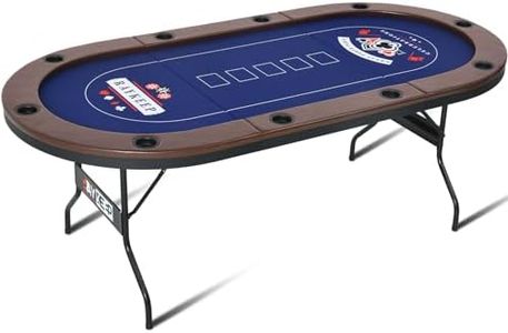 RAYKEEP 10 Player Poker Table Foldable, 84" Portable Casino Leisure Texas Holdem Table, Folding Game Table with Padded Rails and Cup Holders for Texas Card, Blackjack Board Game(Brown)