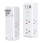 2 Pack Surge Protector Outlet Extender with Rotating Plug, 6 AC Multi Plug Outlet with 3 USB Ports (1 USB C), 1800 J, 3-Sided Swivel Power Strip with Spaced Outlet Splitter for Dorm Office, White