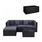 Panana Rattan Garden Furniture Set Sectional Modular Combination 4 Seater Patio Sofa Chair Table with Furniture Cover for Outdoor Backyard Poolside Black Wicker with Grey Cushions