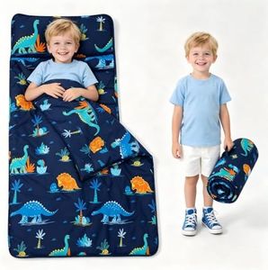david's kids Toddler Nap Mat Set with Removable Pillow, Ultra Soft Slumber Bags for Boys, Perfect for Preschool, Daycare, Kids Sleeping Bags with Rollup Design, 50"x20", Dinosaur