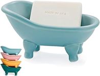 1 Piece 5.6" Colorful Ceramic Mini Clawfoot Bathtub Soap Dish Decortative Soap Dish Small Planter Makeup Organizer Container Hamster Bathtub(Blue)