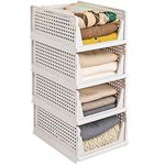 ZOINLIY 4 Pack Foldable Clothes Drawer Organizer White, Stackable Plastic Closet Organizer Basket, Wardrobe Organizers and Storage, Closet Storage Bin Box for Bedroom, Kitchen, Office & Bathrooms - L