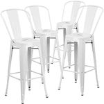 Flash Furniture Lily Commercial Grade 4 Pack 30" High White Metal Indoor-Outdoor Barstool with Removable Back