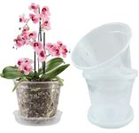 WDragon Clear Orchid Pot,11cm 14cm 17cm Plastic Plant Pots with Holes and Saucers,Nursery Pots for Orchid Repotting Kit (5, 11CM with Saucer)