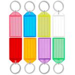 Pawfly 20 Pieces Key Tags 2 Inch Plastic Key Chain Tags with Ruled Blank Paper Labels Transparent Covers and Split Rings Sturdy Item Identifiers, 8 Colors