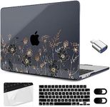 MEEgoodo for M3 MacBook Air 15 inch Case 2024 2023,Clear Case Fit Model A3114 A2941 with M3/M2, Laptop Hard Shell with Keyboard Cover & Camera Cover & OTG Adapter for 15.3-inch, Golden Flowers & Herbs