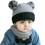 FabSeasons Wool Kids Casual Style Winter Skull/Beanie Caps With Scarf Set, Fits For 6 Months - 3 Years Old Baby Boys & Girls/Toddler Grey