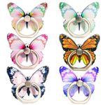 6 PCS Butterfly Cell Phone Ring Stand Holder,360°Rotation Metal Finger Kickstand with Knob Loop,Universal Phone Ring Grip Stand Holder for All Smartphone