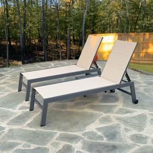 PURPLE LEAF Pool Lounge Chairs Set of 4 with Sponge, Easy Move, Beige