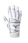 Mizuno F-257 Women's Softball Batting Glove, White-Silver, X-Large