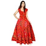 NEW KANISHKA BOUTIQUE Women's Fit and Flare A Cotton Fabric Jaipuri Printed A-Line Maxi Midi Western Long Dress (DR-59 A, Multicolour, Free Size)