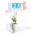 MAGOSIS Floating Shelves for Wall - No Drill White Shelving Units for Bedroom, Living Room, Bathroom and Kitchen, Self Adhesive Wall Mounted Shelf, Stick On Acrylic Shelfs - 2 Sets