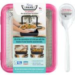 Fancy Panz Classic, Food Serving Tray, Made in the USA Foil Pan Carrier, Stackable Aluminum Pan Holders with Clear Lid, Travel Casserole Carrier With 1 Disposable Foil Pan & Serving Spoon, Hot Pink