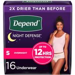 Depend Night Defense Adult Incontinence Underwear for Women, Disposable, Overnight, Small, Blush, 16 Count