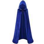 maxToonrain Velvet Hooded Cape for Adults, Unisex Cloak with Hood for Halloween Christmas Fancy Dress Costume (150cm, Blue)