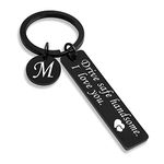 OUMILAN Drive Safe Keychain 26 Letters Keychain Gifts for Boyfriend Couple Husband Dad Birthday Christmas Valentines Day Gifts,M-black,1.96Lx0.47Wx0.06H in