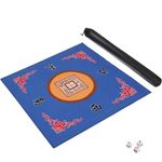 GUSTARIA Mahjong Mat with 3 Dice & Carrying Bag, Anti Slip and Noise Reduction Mahjong Table Mat for Poker, Card, Board & Tile Games (Blue, 31.5 inches)