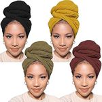 XTREND 4 Pieces Stretch Head Wrap Hair Scarf Headband Jersey Turban Knit Headwraps Urban Hair Wrap Solid Color Ultra Soft Extra Long Breathable Tie for Women(Black,Coffee Army,green,Turmeric)