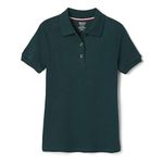 French Toast Big Girls' Short Sleeve Interlock Polo Shirt Girl with Picot Collar, Hunter, Large/10/12