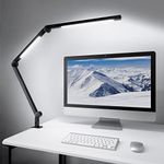 MediAcous LED Desk Lamp with Clamp, Dual Light Sources Desk Light for Home Office, Flexible Swing Arm, 4 Color Modes & 4 Brightness, Eye-Caring Clip-on Lamp with Memory Function for Work Study, 12W