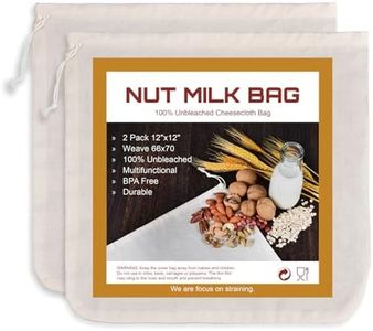 Nut Milk Bag, SANTOW Natural Cheesecloth Bag, 2 Pack 12"x12" 100% Unbleached Cotton Cloth Bag Drawstring Filter for Cheese, Yogurt, Juice, Wine, Cold Brew Coffee and Vegan Milk, Almond Milk Strainer
