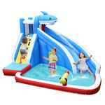 GYMAX Inflatable Water Park with Slide, Pool Area, Climbing Wall and Water Gun, Bouncy Castle Bounce House Kids Activity Center, Including Carry Bag, Repairing Patches and Stake (without Air Blower)