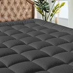 MATBEBY Bedding Quilted Fitted Queen Mattress Pad Cooling Breathable Fluffy Soft Mattress Pad Stretches up to 21 Inch Deep, Queen Size, Dark Grey, Mattress Topper Mattress Protector