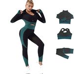 Veriliss 3pcs Gym Clothes for Women Tracksuit Womens Full Set Outfits Workout Joggers Yoga Sportswear Leggings and Stretch Sports Bra Jumpsuits Clothes Sets (FinchBlue,S)