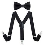 Kajeer Children Kids Braces Bow Tie Set - Adjustable Elastic Suspenders with Bowtie set for Boys & Girls Black, 25Inch(5 months - 6 Years)