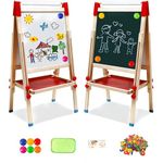 Kids Easel with Paper Roll Double-Sided Whiteboard & Blackboard Standing Easel with Numbers and Other Accessories for Kids and Toddlers (T04)