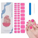 NICENEEDED Semi Cured Gel Toenail Stickers, Raspberry Red Glossy Toenail Strips, Self-Adhesive Designs Full Wrap Toenail Sticker Salon Quality Nail Wraps with Nail File