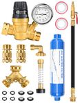 Sulythw RV Fresh Water Kit with Sprinkler Blowout Adapter, Inline Water Filter, RV Water Pressure Regulator, Hose Splitter, Brass Elbow, Flexible Connector, Hose Quick Connects, Leak Repair Kit