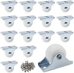 Cionyce 20 Pcs 1" Caster Wheels Rigid Non Swivel Fixed Casters with Metal Top Plate White Hard Plastic Wheels for Furniture, Silver