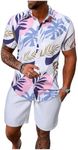 SOLY HUX Men's 2 Piece Outfits Tropical Print Short Sleeve Button Down Hawaiian Shirt and Shorts Set White Tropical Printed Large