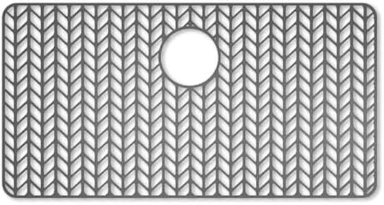 AWOKE Large Silicone Sink Protectors for Kitchen Sink, 30" x 16" Rear Drain Hole, Sink Mat for Bottom of Farmhouse Kitchen Stainless Steel Sinks, Raised Feet/Heat Resistant/Non-slip (Gray)