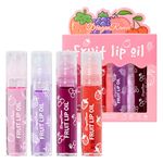 Greoer 4 Pieces Lip Balm Lip Oil Set, Fruit-flavored Moisturizing Lip Gloss, Plumping Lip Gloss Crystal Jelly Liquid Lipstick for Women and Girls