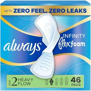Always Infinity Feminine Pads for Women, Flexfoam Pads with Wings, Size 2, Heavy Absorbency, Unscented, 46 Count