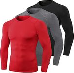 3 Pack Compression Shirts Men Long Sleeve, Cool Dry Workout Running Gym Shirt Sports Base Layer Shirts Crew Neck Tops