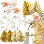 YIQXKOUY 10 Pieces Art Lady Gold Face Cake Topper Boho Cake Topper Gold Leaves Flower Wedding Cake Toppers for Women Birthday Party Wedding Boho Themed Party Supplies