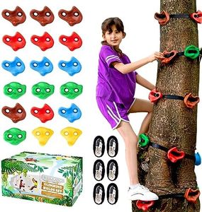 18 Ninja Tree Climbing Holds and 6 Sturdy Ratchet Straps for Kids Tree Climbing, Large Climbing Rocks for Outdoor Ninja Warrior Obstacle Course Training