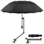 Patio Umbrellas UPF 50+ 360 ° Adjustable Shade Umbrella,Beach Umbrella with Universal Clamp,suitable for Patio,beach chairs,golf carts, wheelchairs,carts,bleachers,camping and fishing (Black 43″/Type