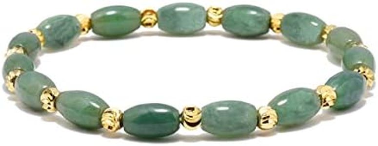 jade bracelet for women ，beaded bracelets ，6 * 9mm natural jade beads,brass plated 18k gold spacer beads,DIY Stretch Bracelet with 6.5-8 inch hand circumference,gifts for girlfriend. (Emerald green)