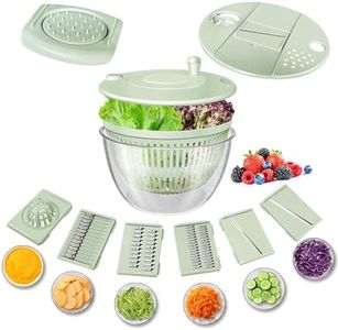 Airpro Salad Spinner Large, Vegetables Fruits Wash Spinner Bowl,Lettuce Spinner Dryer with 5 Blades,Egg Yolk Strainer Slicer Shredder for Kitchen Colander,Pasta and Fries Spinner-5.3 Qt（Green-White）