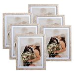 8x10 Picture Frame with Mat for Wall and Tabletop Decoration, Set of 6 9x11 Rustic White Wood Grain Frames