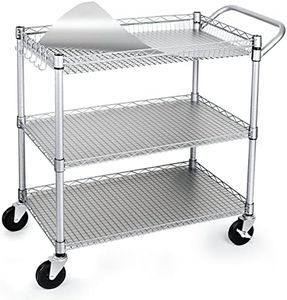 WDT Commercial Grade Heavy Duty Utility Cart 990Lbs Capacity, 3 Tier Wire Rolling Cart with Wheels, Metal Service Carts with Handle Bar,Shelving Liners,Hooks for Kitchen, Restaurant