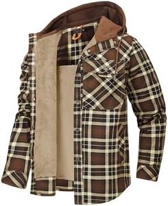Mr.Stream Men's Hooded Coat Casual Thicken Plaid Work Flannel Snap Sherpa Lined Fleece Shirt Jacket 3252 Brown 2XL