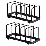 YunNasi Plate Storage Rack, Vertical Plate Rack Drainer, Cutting Boards, Bakeware, Serving Trays Holder, Lid Organizer, Cabinet Dish Rack (Black, 2 Packs)